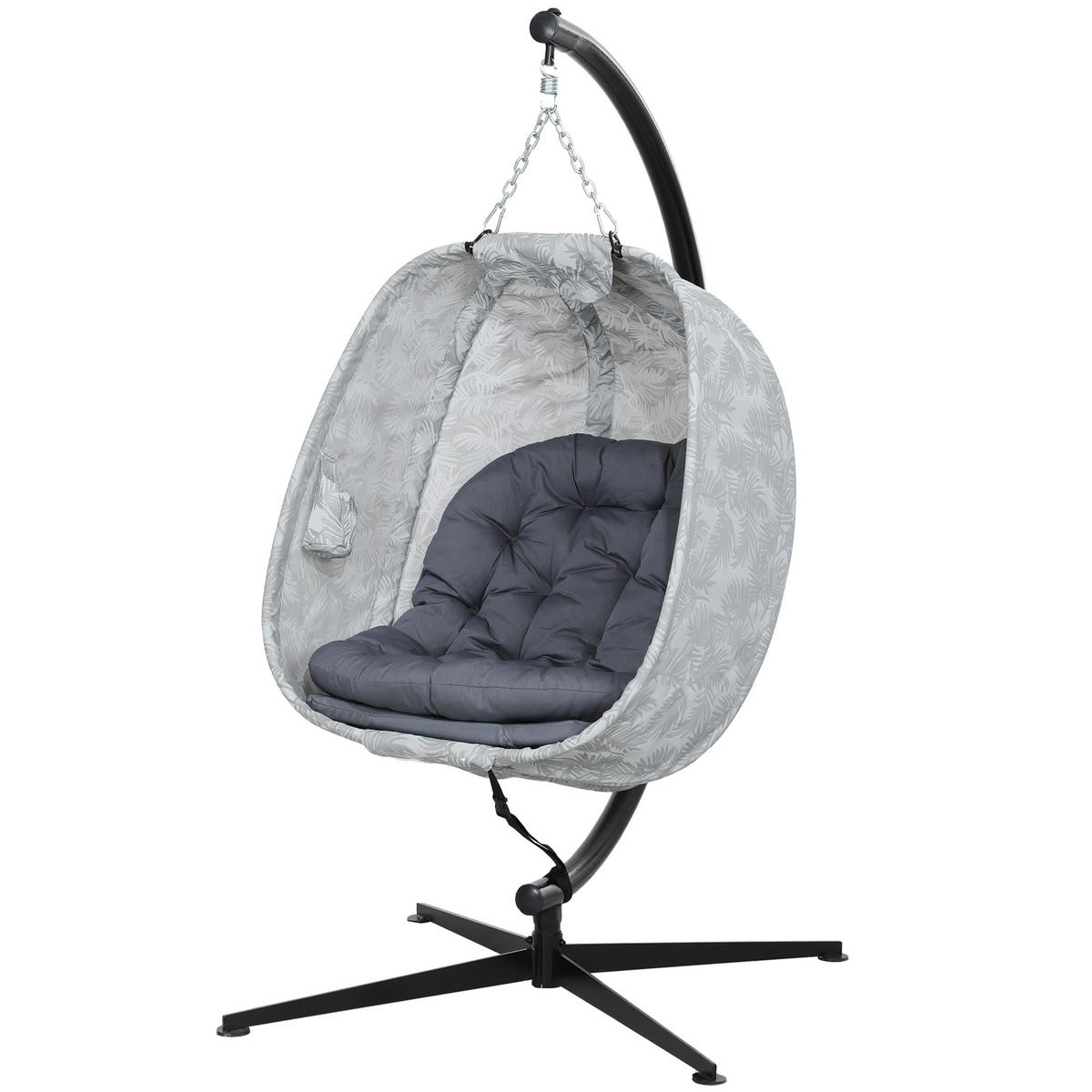 HÄNGESESSEL DE-07040 faltbarer Korb, Becherhalter, bis 120 kg Grau - Grau, Metall (90/180/126cm) - ComfortXL