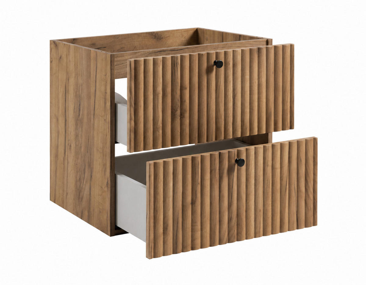 BADEZIMMERSCHRANK: Craft Eiche Gold / Platte Kaschmir / Griffe Schwarz / Beine Schwarz, 60 x 44,4 x 73,6 cm - Eichefarben/Schwarz, Holzwerkstoff (60/73.6/44.4cm) - 3XE LIVING