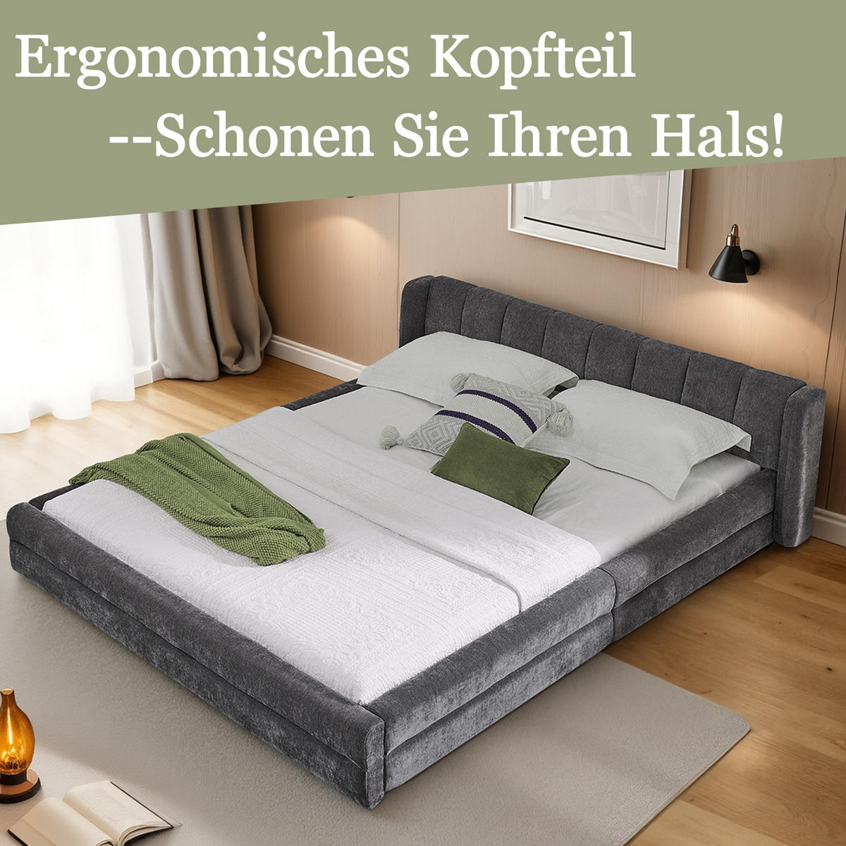 POLSTERBETT 160x200 cm Chenille grau - Dunkelgrau, Kunststoff (160/200cm) - LEBENLANG