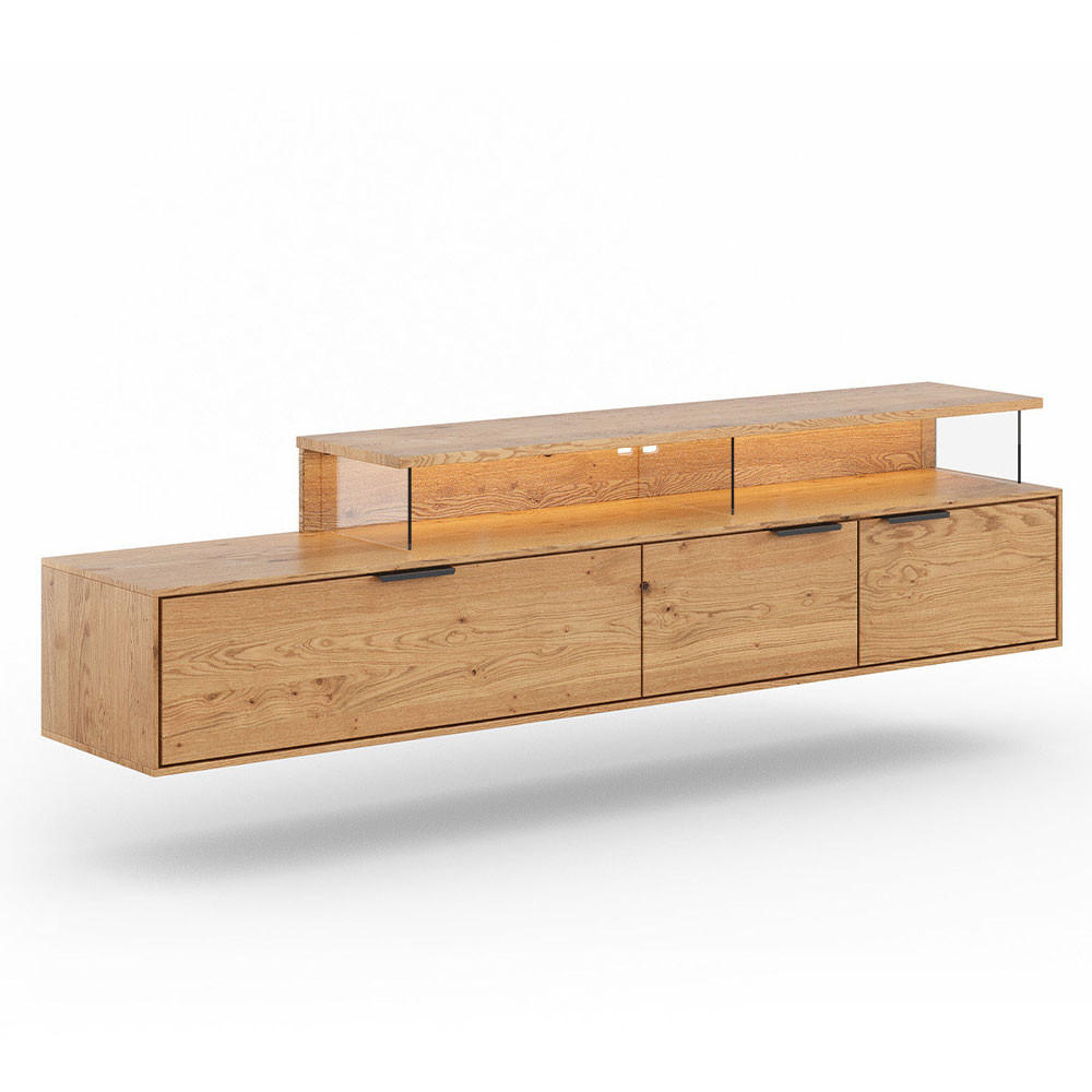 LOWBOARD Tirano Eiche Natur 200 / 39 / 52cm - Eichefarben/Schwarz, Holz (200/52/39cm) - Feldmann-Wohnen