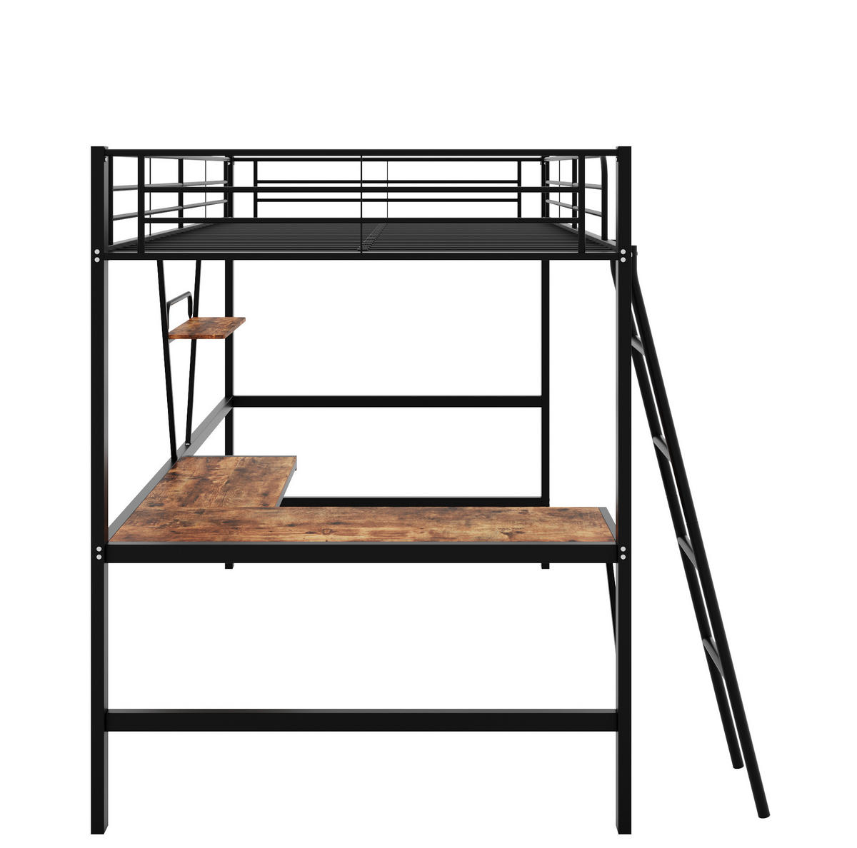 HOCHBETT aus Metall 90x200 cm Schwarz mit L-förmigem Schreibtisch und Regal - Schwarz, Metall (90/200cm) - IVMEU