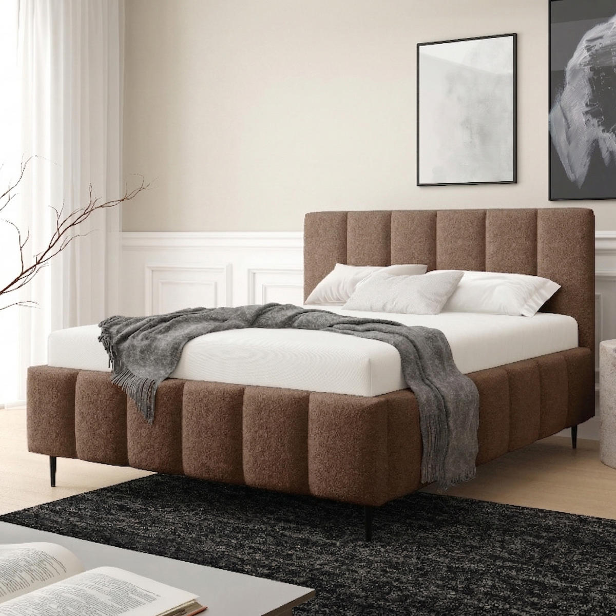 POLSTERBETT mit Bettkasten 160x200 cm in Braun - Braun, Metall (160/200cm) - Home Collective