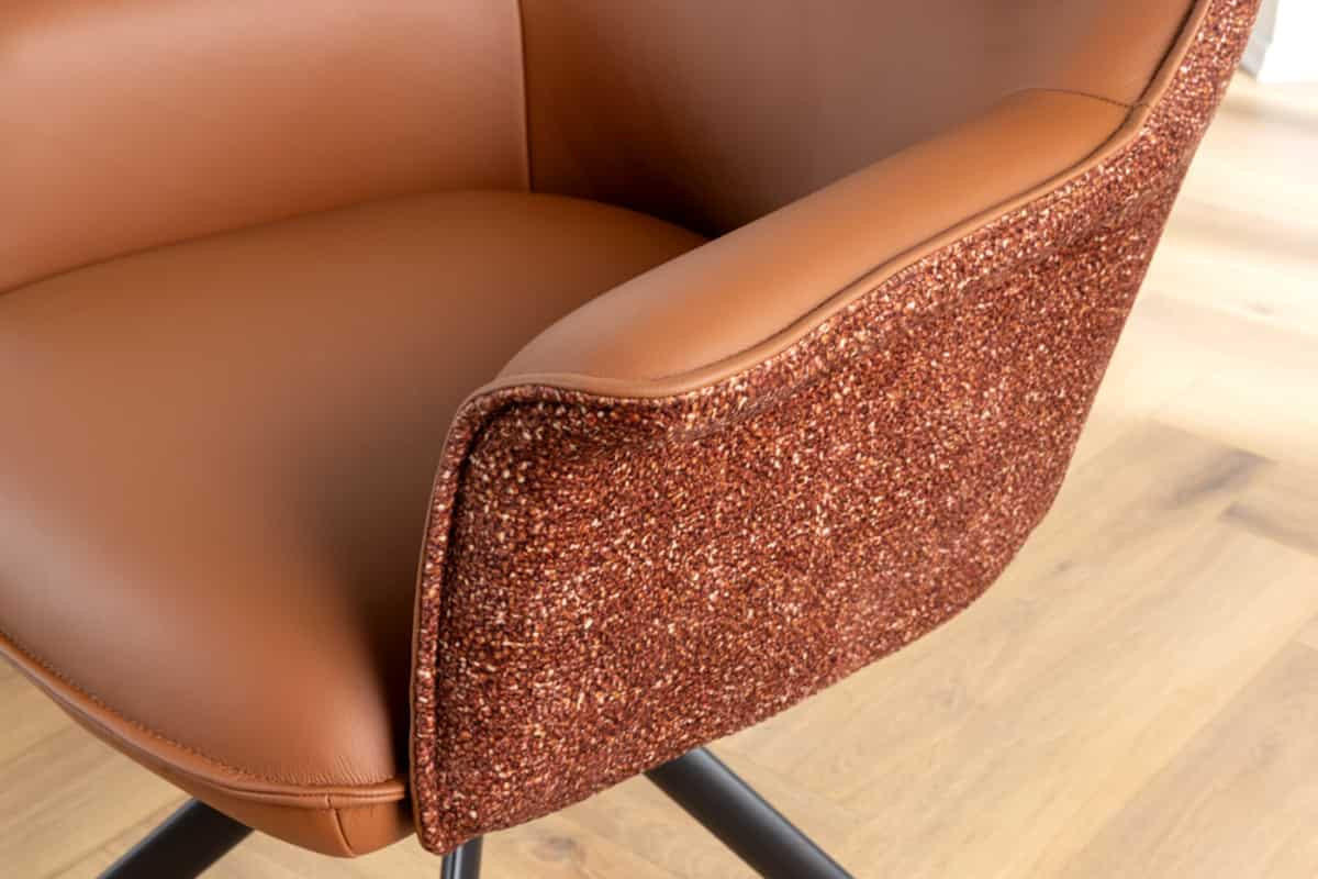 STUHL LE GRAND Echtleder Cognac 90 cm - Schwarz/Braun, Leder/Textil (68/87/68cm) - riess-ambiente