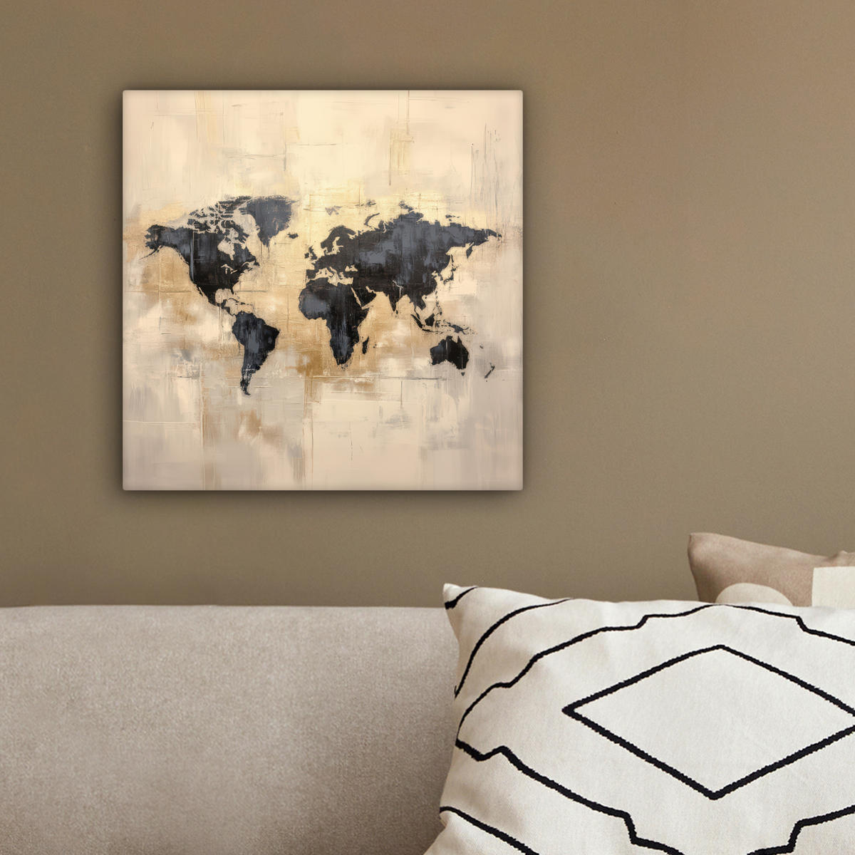 LEINWANDBILD Weltkarte - Gold - Schwarz - Abstrakt 20x20 cm - Kupferfarben, Textil (20/20cm) - MuchoWow