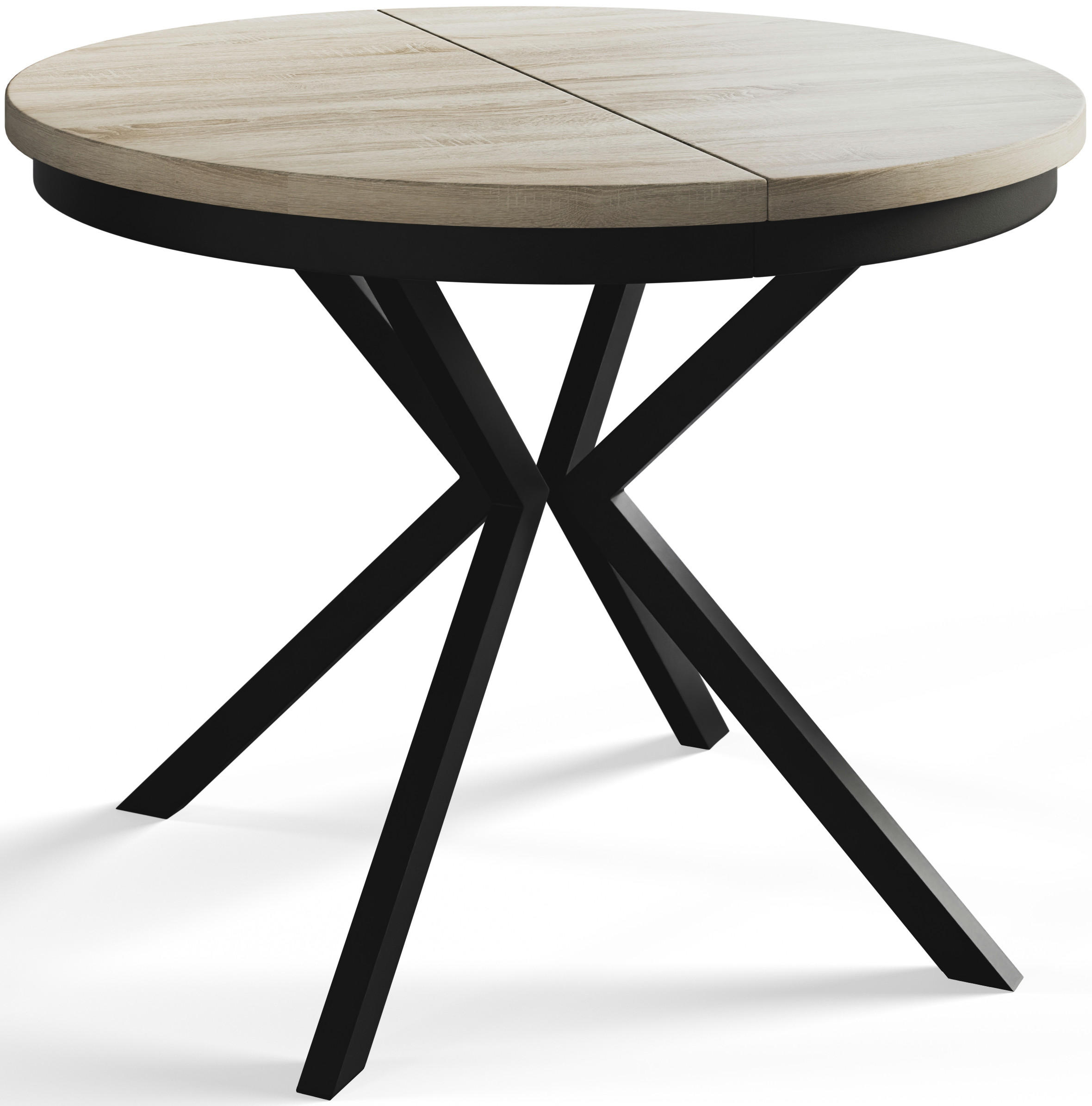 ESSZIMMERTISCH BERGO, ausziehbarer Tisch 100 cm/180 cm, Farbe: Beige, mit Metallbeinen in Farbe Schwarz - Schwarz/Sonoma Eiche, Holzwerkstoff (100/100/76cm) - Alpi-Möbel