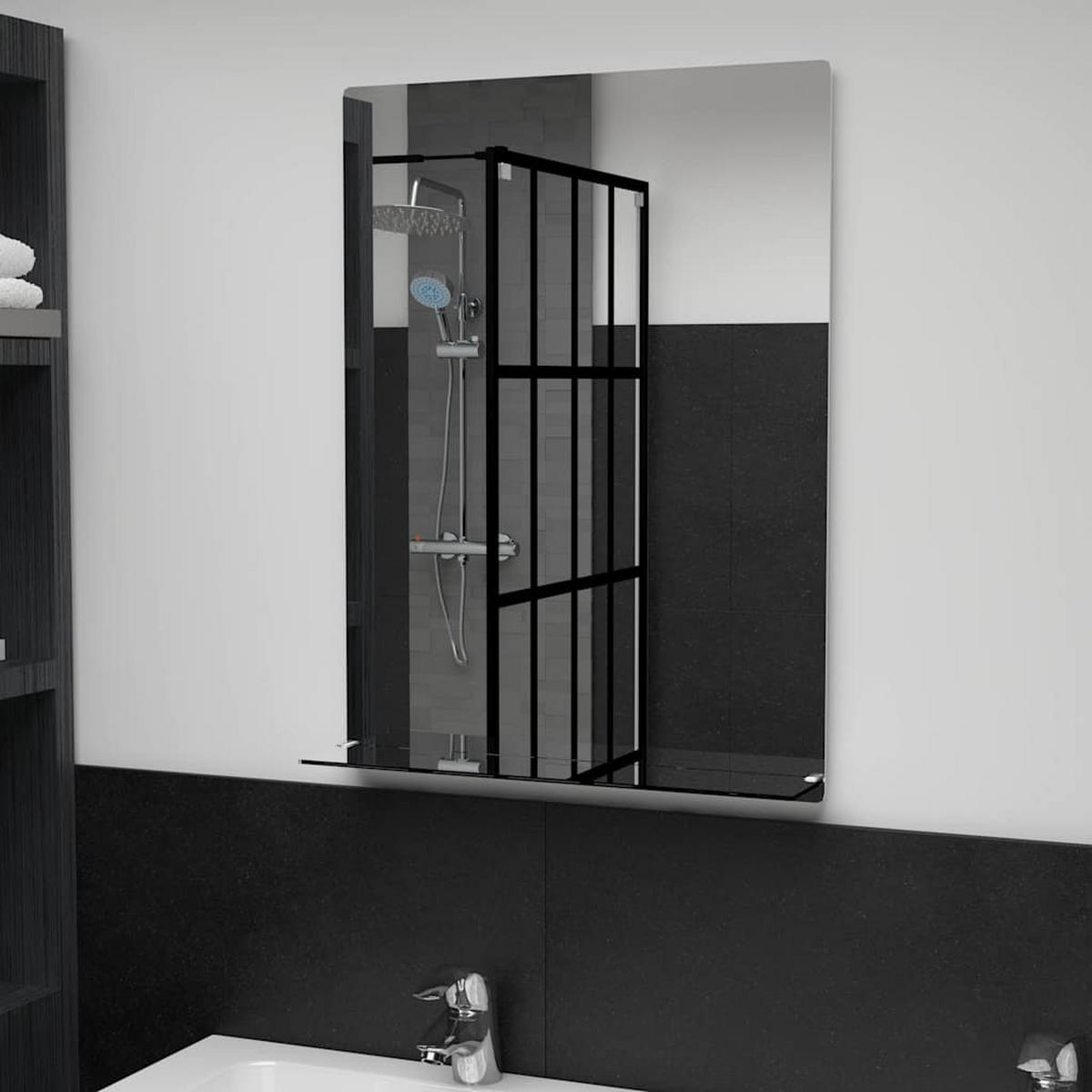WANDSPIEGEL mit Regal 50×70 cm Hartglas - Silberfarben, Glas (50/70/10cm) - furnicato