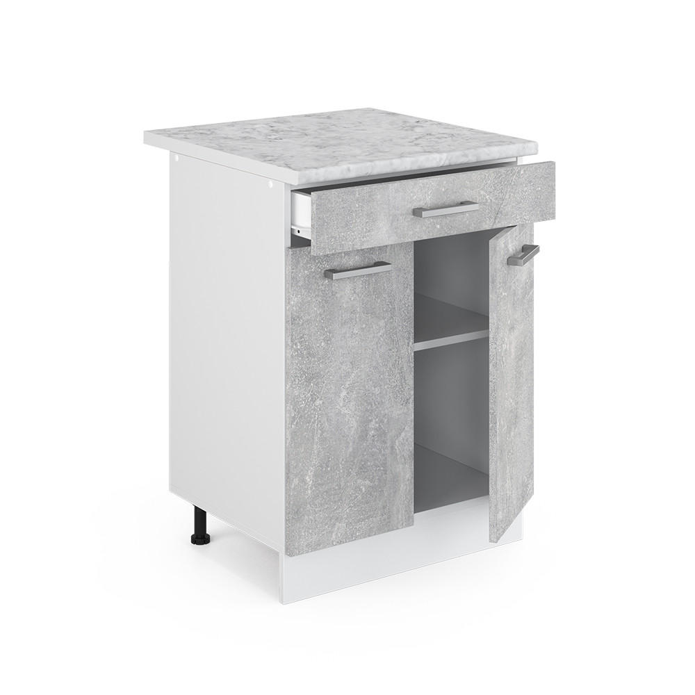 KÜCHENUNTERSCHRANK R-Line Beton 60 cm mit Schublade, AP Marmor - Schieferfarben/Hellgrau, Holzwerkstoff (60/81.6/60cm) - Vicco