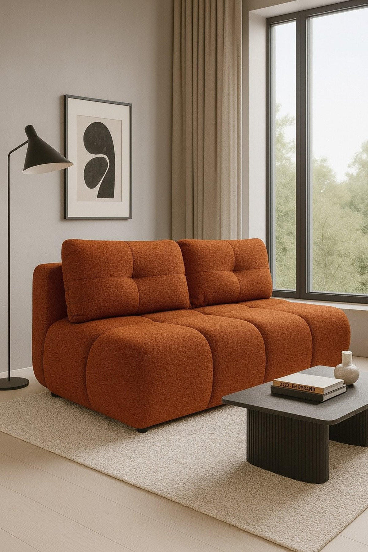 SCHLAFSOFA MILA, Sofa mit Schlaffunktion und Bettkasten, Farbe: Orange, Bouclé-Stoff - Orange, Textil (214/89/104cm) - Sepro Meble