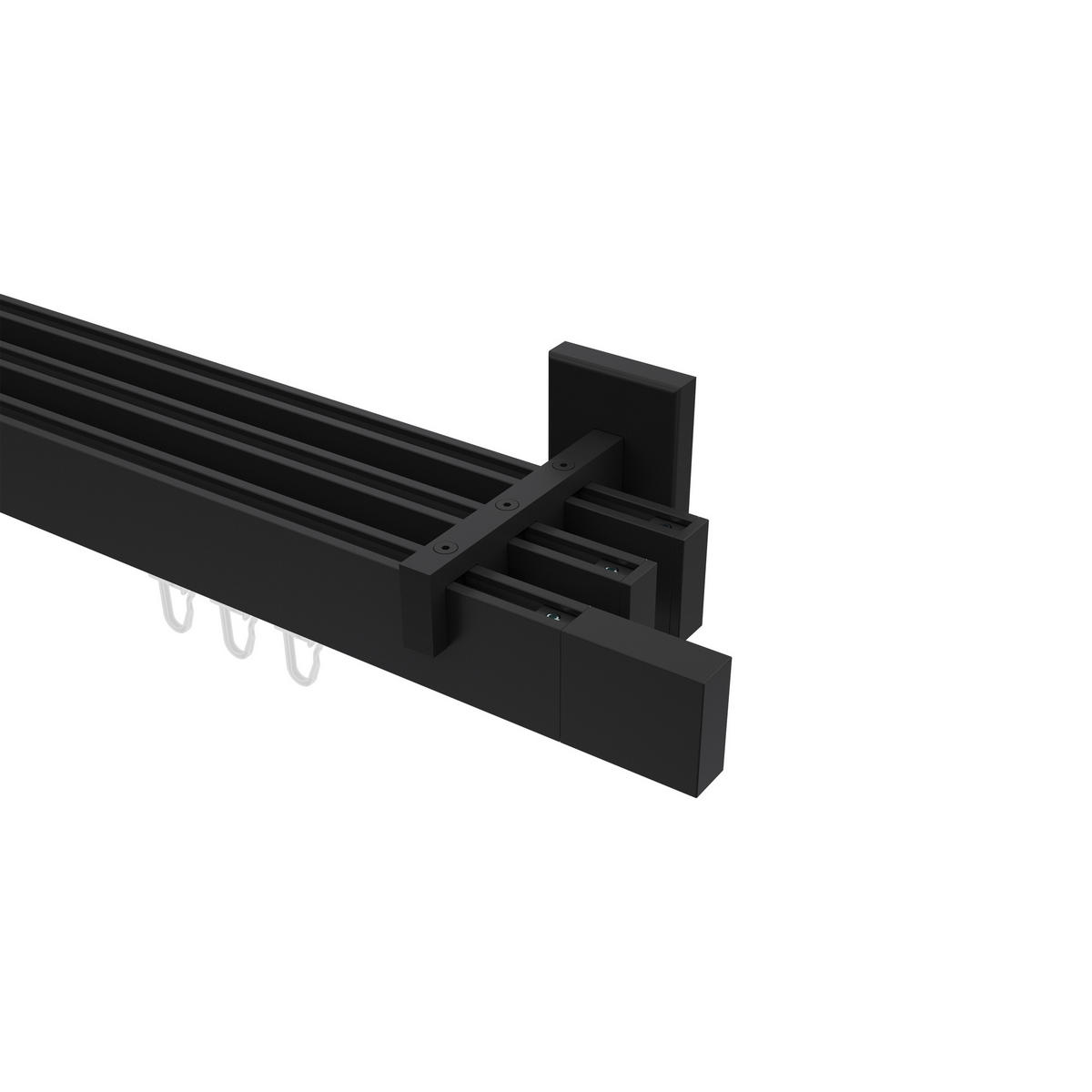 INNENLAUF-GARDINENSTANGEN-SET Smartline Lox 300 cm (geteilt in 3 x 100 cm), 3-läufig, 14x35 mm Schwarz - Schwarz, Metall (300cm) - INTERDECO
