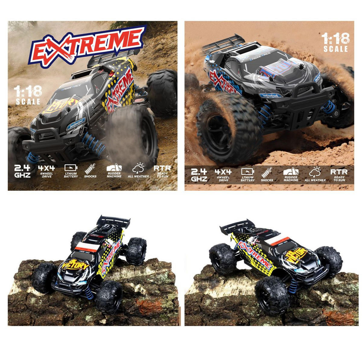 RC BUGGY Extreme 302E 1:18 schwarz Allradantrieb, Fernbedienung, Akku enthalten, Elektroantrieb - Schwarz, Kunststoff (19/8/27cm) - Es-Toys