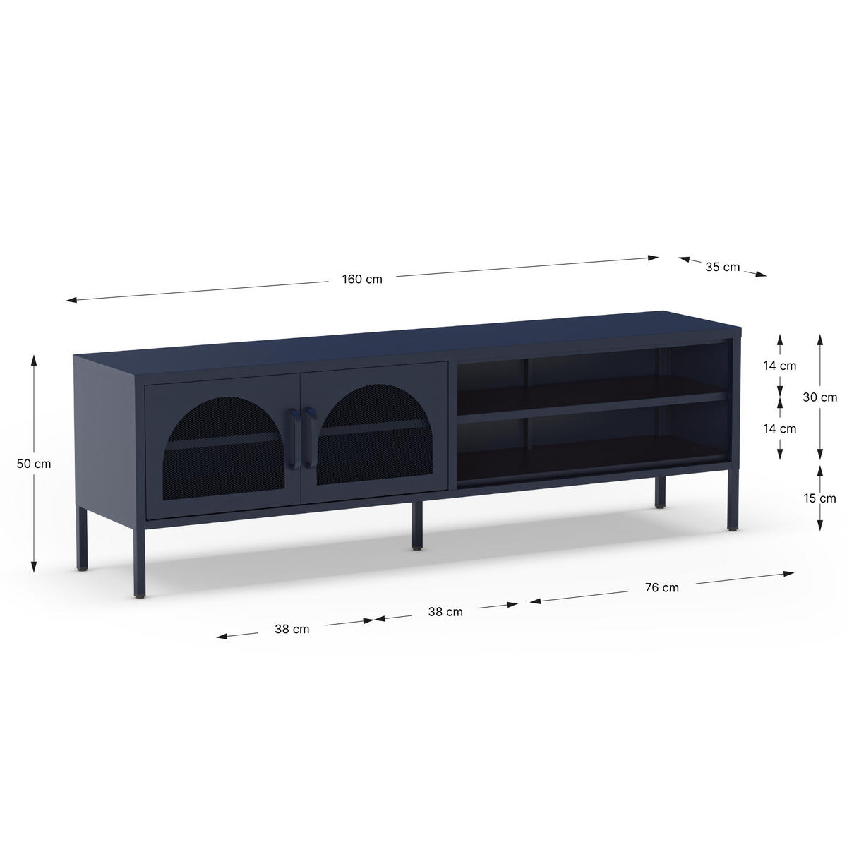 TV-MÖBEL mit 2 Metalltüren, L160cm - Zio - Mitternachtsblau - Dunkelblau, Metall (160/50/35cm) - Drawer