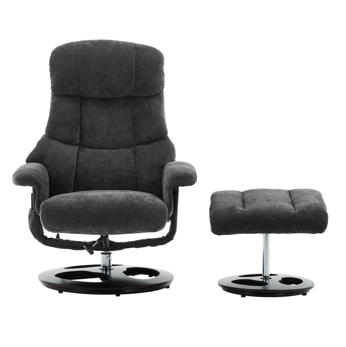 RELAXSESSEL 83,5/81/111 cm in Dunkelgrau mit Massagefunktion und Hocker - Dunkelgrau, Textil (83.5/111/81cm) - BEAOK