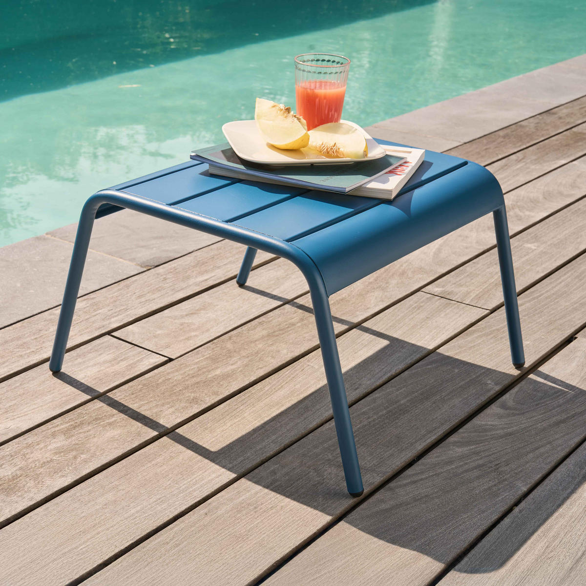 GARTENHOCKER, Pazifikblau - Dunkelblau, Metall (44/30/40cm) - Oviala