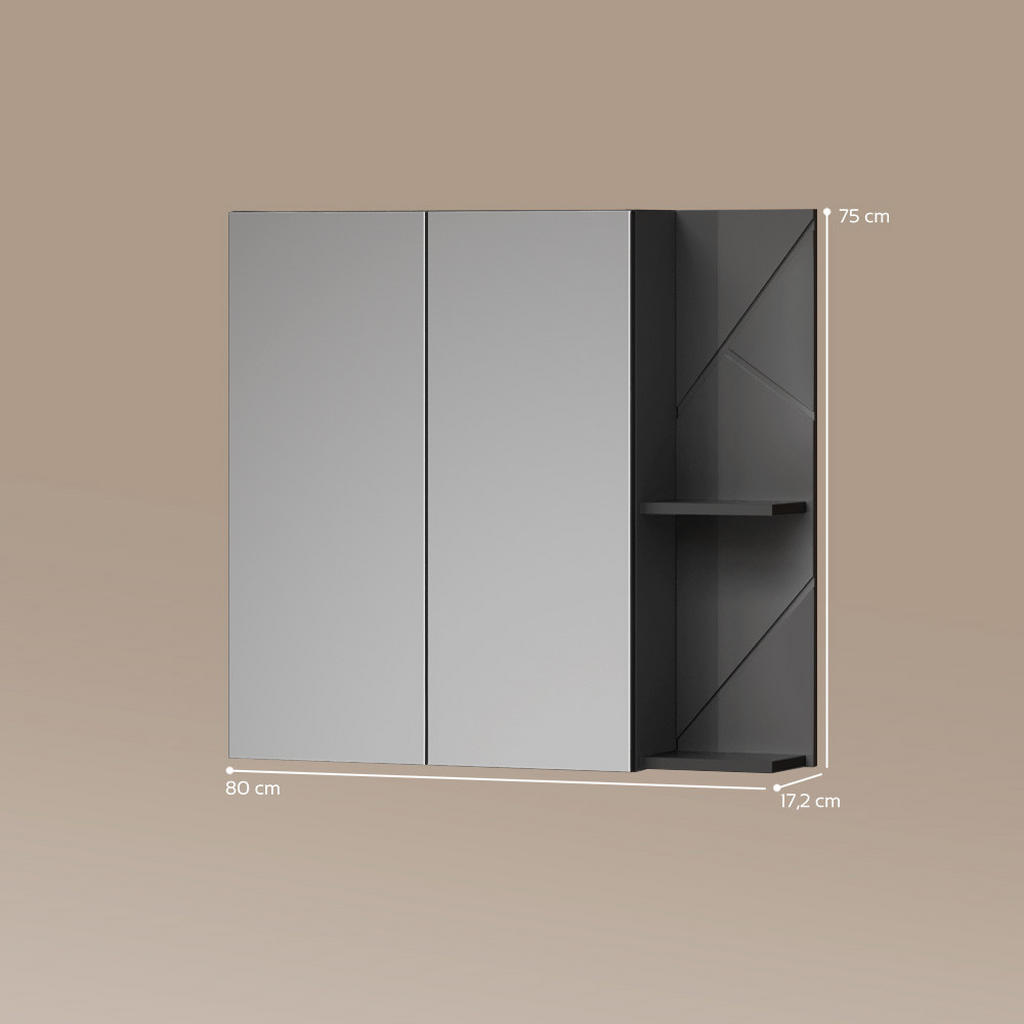 Thumbnail - Livinity® Spiegelschrank, Anthrazit, Anthrazit, Holzwerkstoff, 5 Fächer, Rechteckig, 80x75x17.2 cm, Badezimmer, Badezimm...