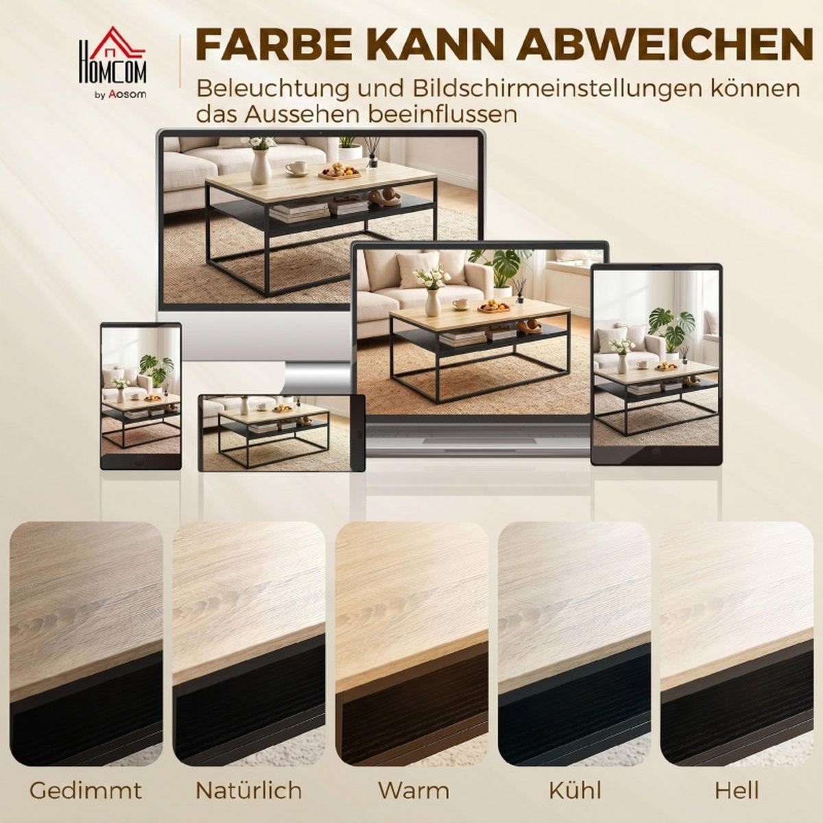COUCHTISCH DE-37206 mit 2 Ebenen und Zweifarbdesign Eiche/Schwarz - Eichefarben, Holzwerkstoff (100/59.8/47cm) - ComfortXL