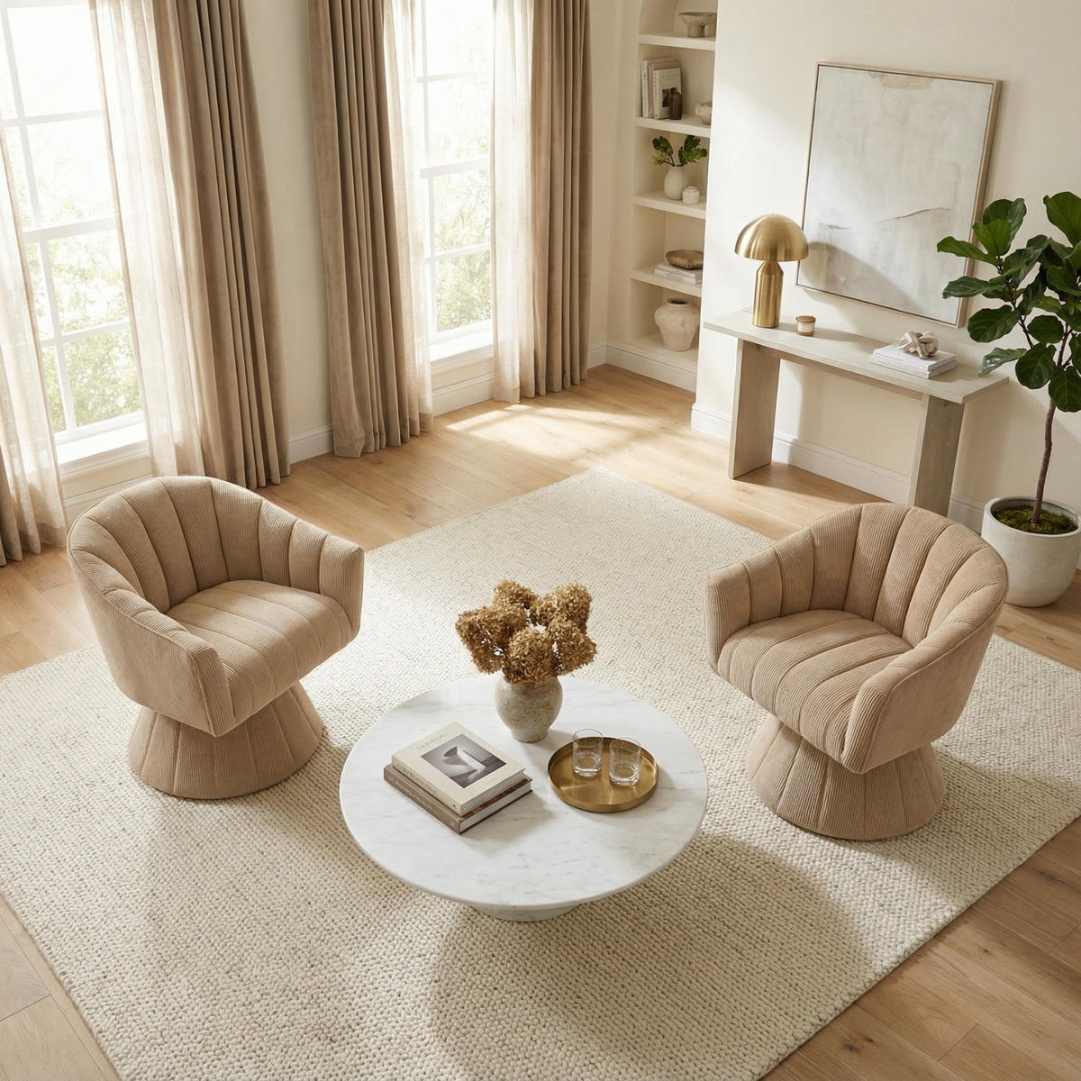 DREHSTUHL Moderner 360° Beige mit Cord-Bezug - Beige, Textil (70/72/66cm) - Urban Meuble