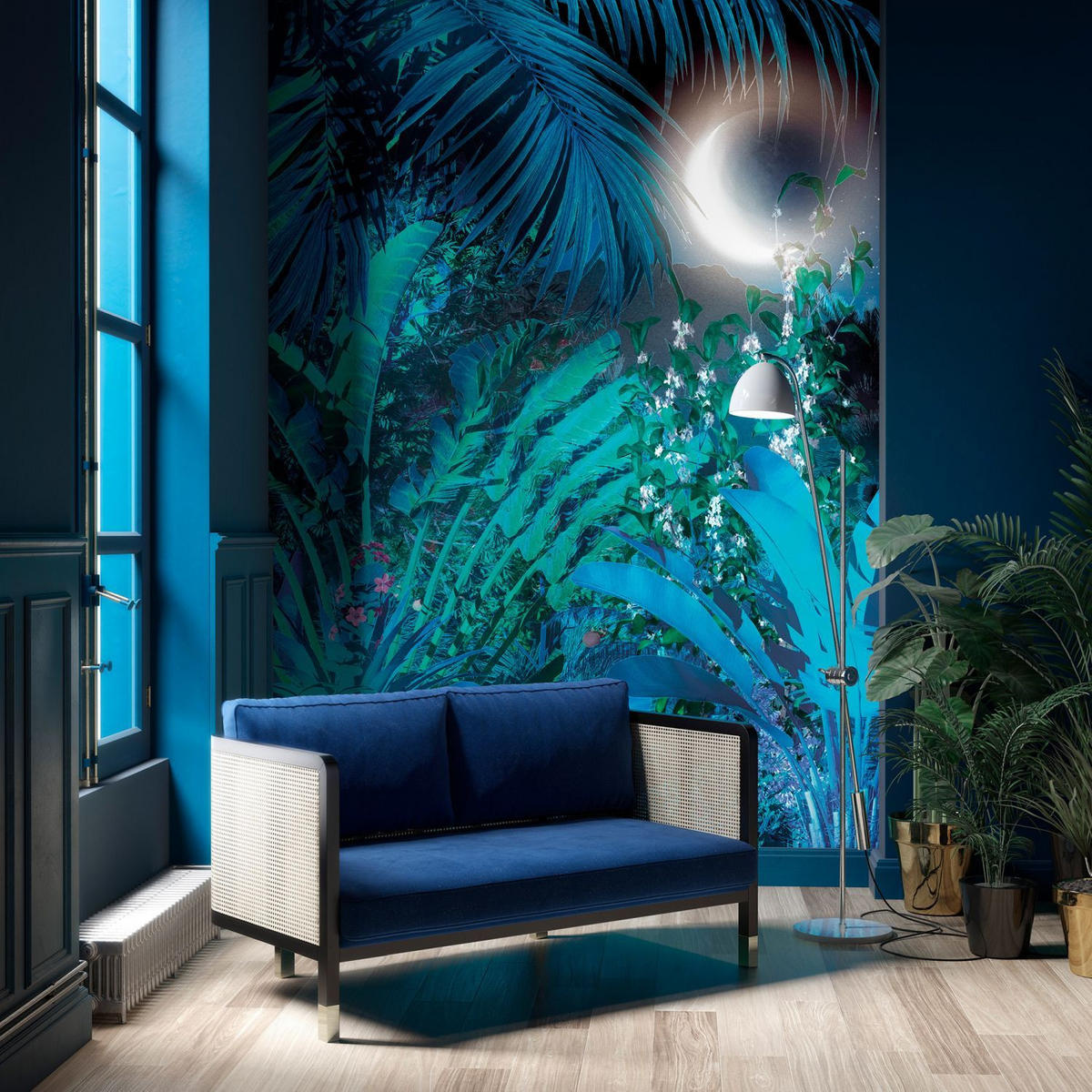 FOTOTAPETE Dschungel in der Nacht 200 x 280 cm - Blau, Papier (200/280cm) - Sanders & Sanders