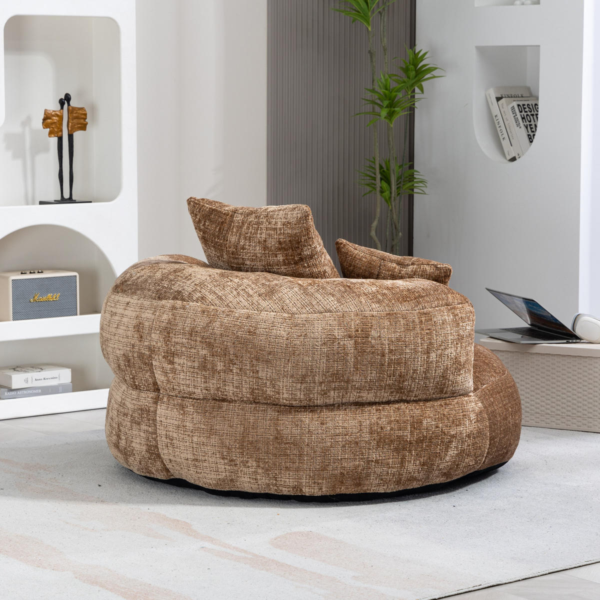 SITZSACK Sessel Chenille mit 3 Kissen bequem weich Schlafsofa Braun - Braun, Textil (108/52/108cm) - PARAFTA HOME