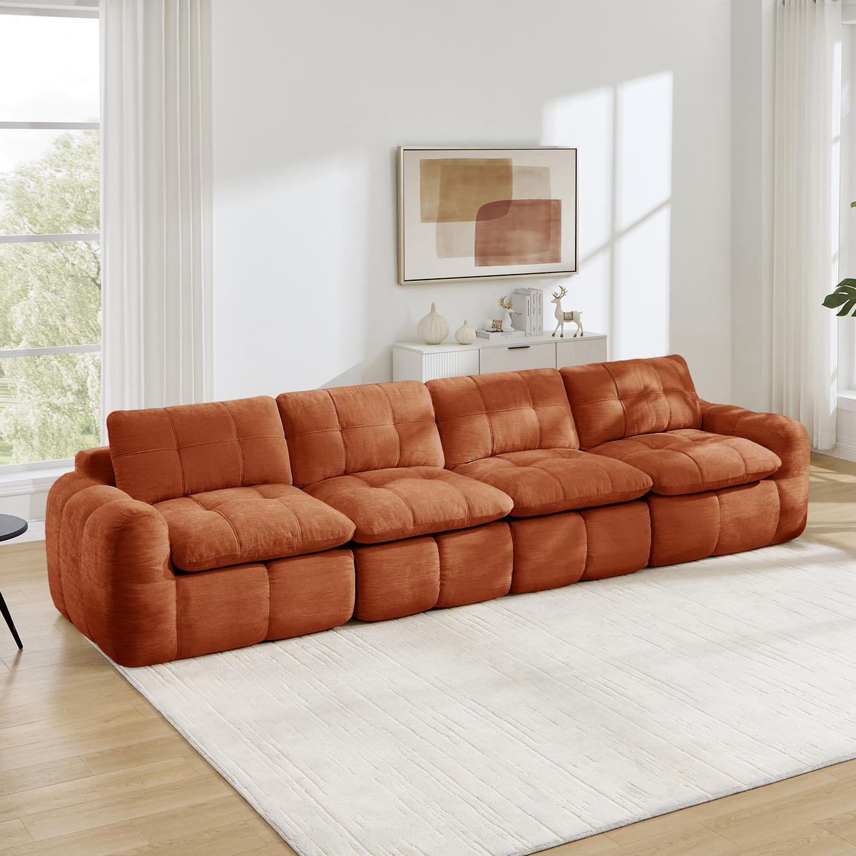 4-SITZER-SOFA, minimalistisch, Chenille-Orange - Orange, Textil (97/68/334cm) - KOMHTOM