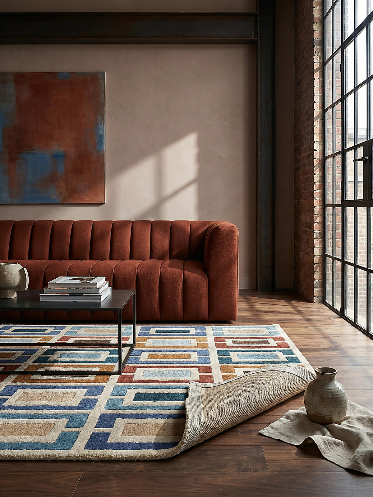 WOLLTEPPICH Geometrisch, Retro-Stil, Wohnzimmer Multicolor-Blau Rechteckig 80x150 - Multicolor, Textil (150/80cm) - KADIMA DESIGN