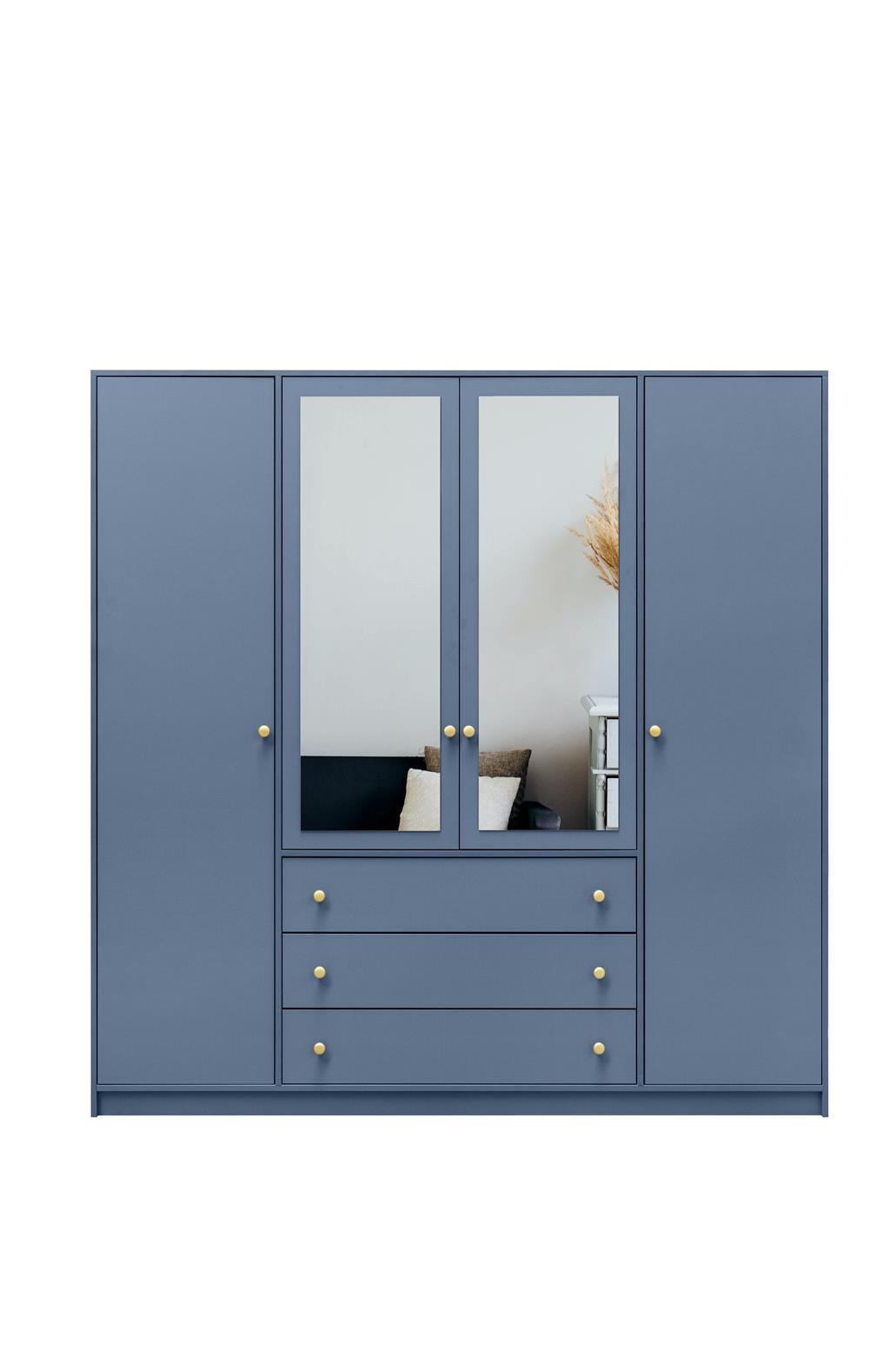 KLEIDERSCHRANK Rainbow Hellblau, viertüriger Drehtürenschränk mit Spiegel und Schubladen - Hellblau, Holzwerkstoff (196/200/58cm) - Bettso