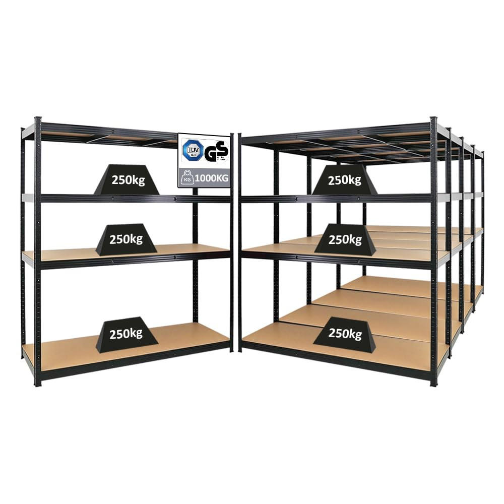 SCHWERLASTREGAL Taurus XL 5er-Set 180x160x60 cm Fachlast 250 kg Schwarz - Schwarz, Metall (800/180/60cm) - PROREGAL