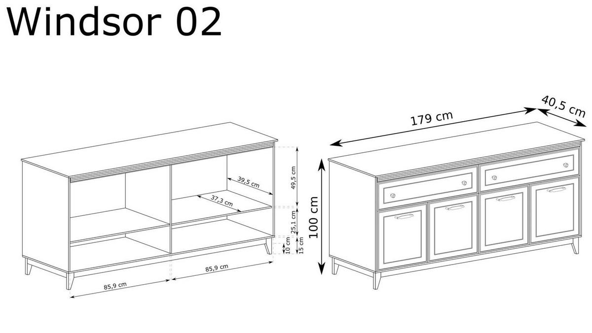 KOMMODE Windsor Kaschmir, Viertürige mit Schubladen - Kaschmir, Holzwerkstoff (179/100/41cm) - Bettso