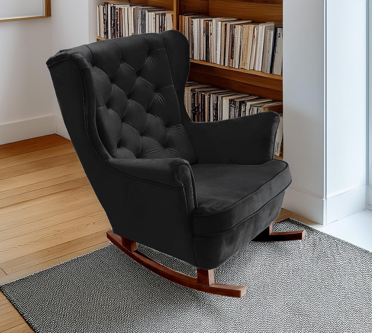 SCHAUKELSESSEL mit gepolstertem Sitz und Armlehnen, 102x81x95 cm, Schwarz_29861 - Schwarz/Braun, Holz/Textil (81/102/95cm) - DomoHome