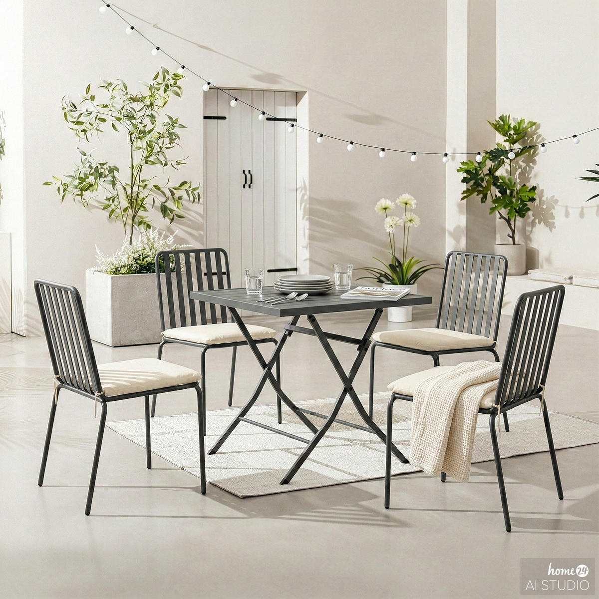 GARTENESSGRUPPE - 5-teilig - Stahl - Anthrazit - Anthrazit, Textil/Metall - home24