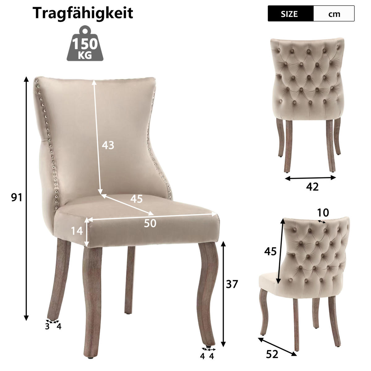 ESSZIMMERSTUHL mit Knopfsteppung Samt Beige - Beige, Holz (45/91/50.2cm) - Meubliv