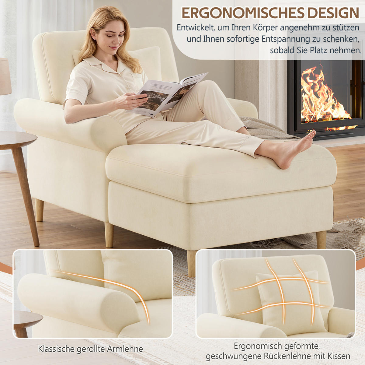 RELAXSESSEL Samt mit Liegefunktion und Kissen 133/87/90 cm Beige - Beige, Kunststoff/Textil (87/90/133cm) - Redom