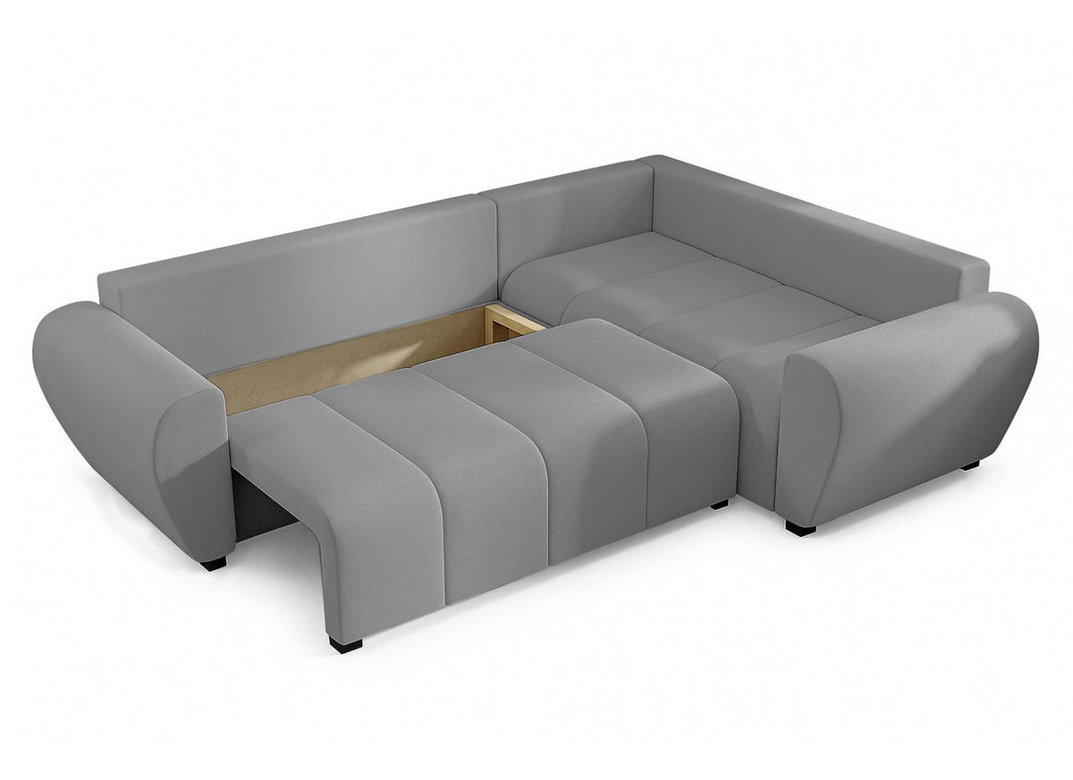 ECKSOFA L Form Malatya MAX Hellgrau 246/145/82 cm stilvolle mit Schlaffunktion R - Hellgrau/Schwarz, Kunststoff/Textil (235/175cm) - AX Living