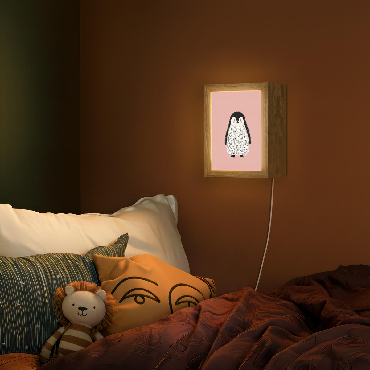 NÁSTĚNNÁ LAMPA Tučňák - Tečky - Minimalistický - Růžový 15x20 cm - růžová, kompozitní dřevo (15/20/8cm) - OnlyWow