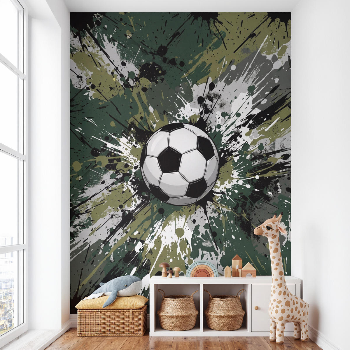 KINDERTAPETE - Fußball - Farbe - Spritzer - Grün - 200x300 cm - Dunkelgrün, Papier (200/300cm) - OnlyWow