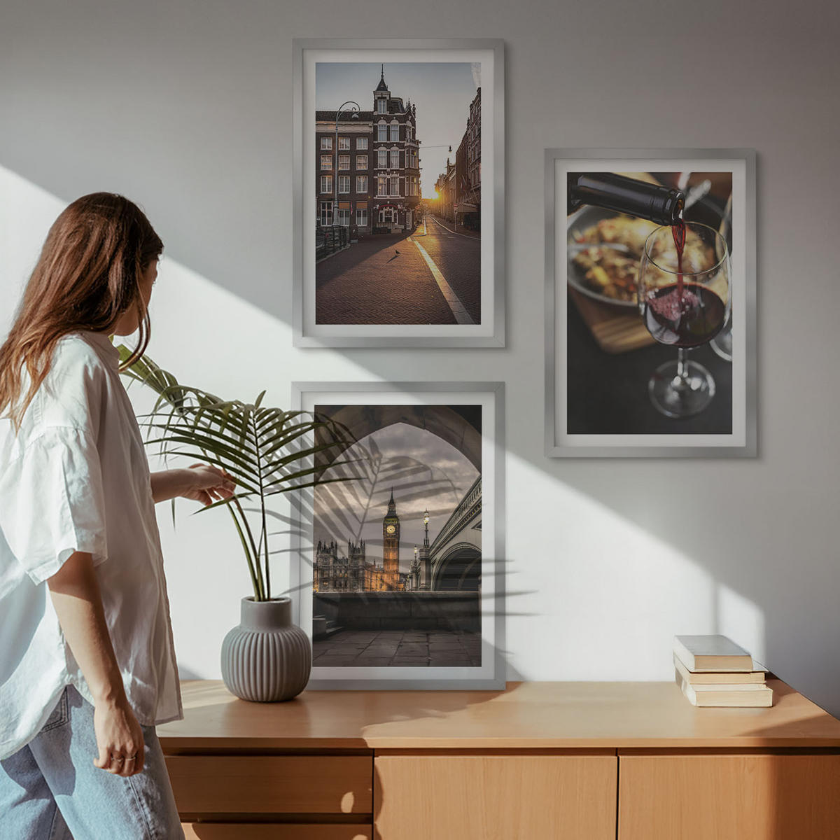 WANDBILDER 3er Set - 40x60 cm Silberner Rahmen - Bilder von Essen in der Stadt London - Silberfarben, Kunststoff (40/60cm) - ArtPrintCave