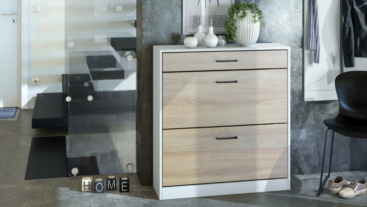 SCHUHSCHRANK Elvas Front in Eiche Sägerau - Eiche San Remo, Holzwerkstoff (89/95.5/27cm) - Vladon