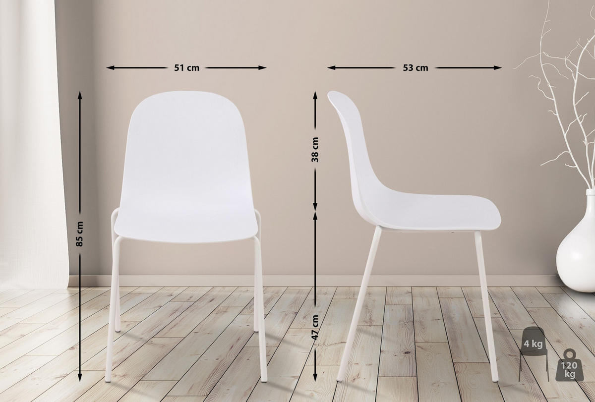 STAPELSTUHL Kunststoff weiß - Weiß, Kunststoff/Metall (51/85/53cm) - CLP
