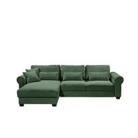ECKSOFA beidseitig montierbar, Schlaffunktion mit Bettkasten und Nosagfederung in Breitcord - Dunkelgrün/Schwarz, Textil (318/197cm) - ed exciting design