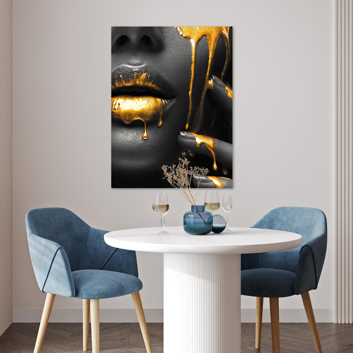 POSTER Frau - Schwarz - Gold - Gesicht - Lippen 60x80 cm - Goldfarben, Papier (60/80/0.1cm) - MuchoWow
