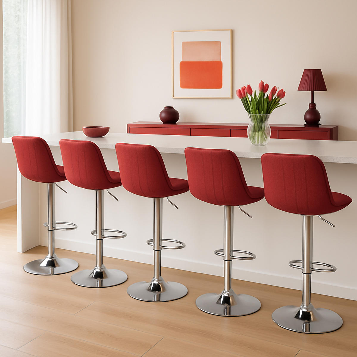 BARHOCKER Lento Gestell Metall in Chromoptik Stoff Rot - Chromfarben/Rot, Textil/Metall (50/108/50cm) - TPFLiving