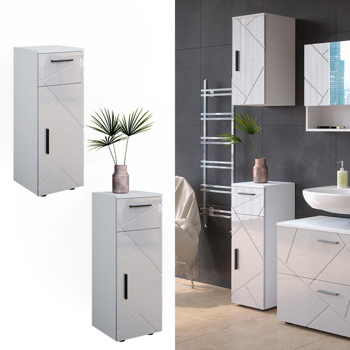 MIDI SKRINKA Irma biely - biela s vysokým leskom, kompozitné drevo (30/81/30cm) - Vicco