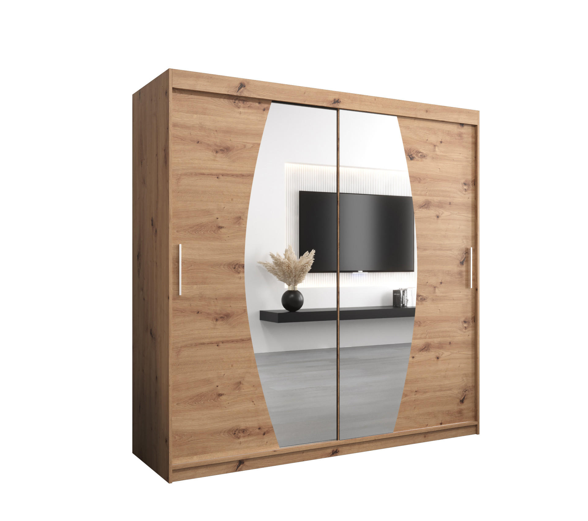 Abiks Möbel Schwebetürenschrank Eiche Artisan, Eiche Artisan 200x200x62 cm