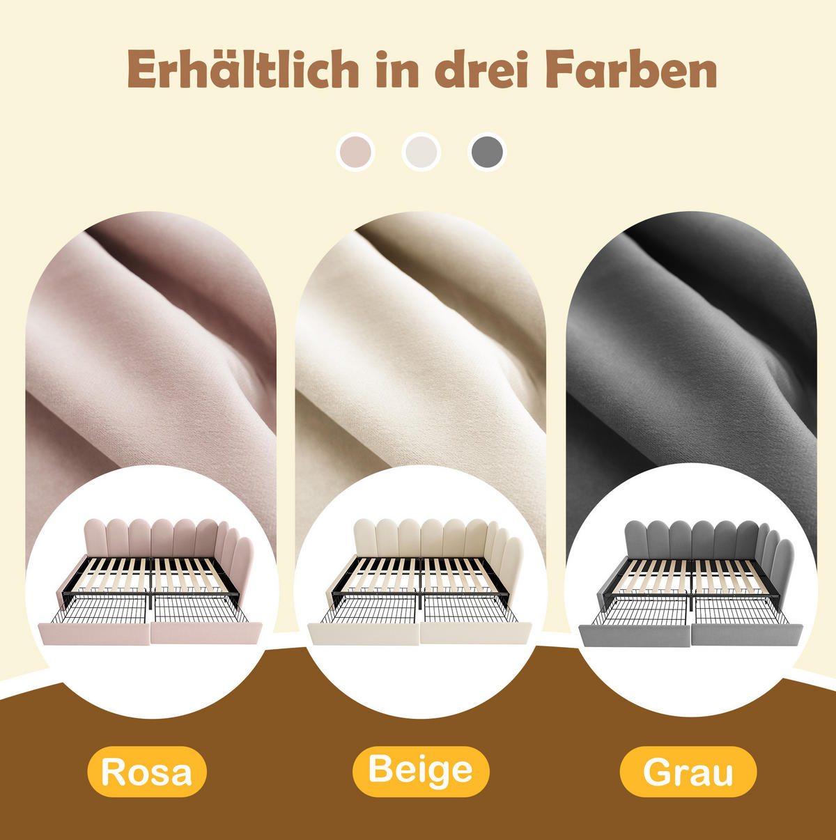 POLSTERBETT 90/190 cm aus Samt mit 2 Schubladen Beige - Beige, Textil (90/190cm) - Modenvie