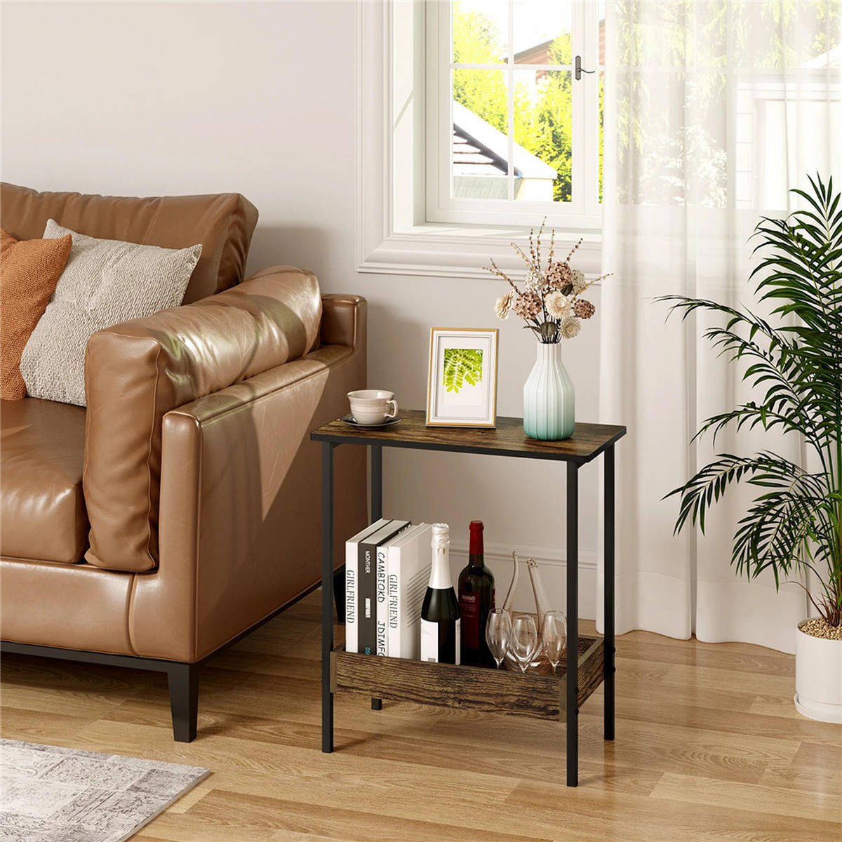 BEISTELLTISCH 2 Regale Stauraum modern Sofa Tisch Dunkle Eiche - Braun, Holz (25/50/55cm) - Kaket