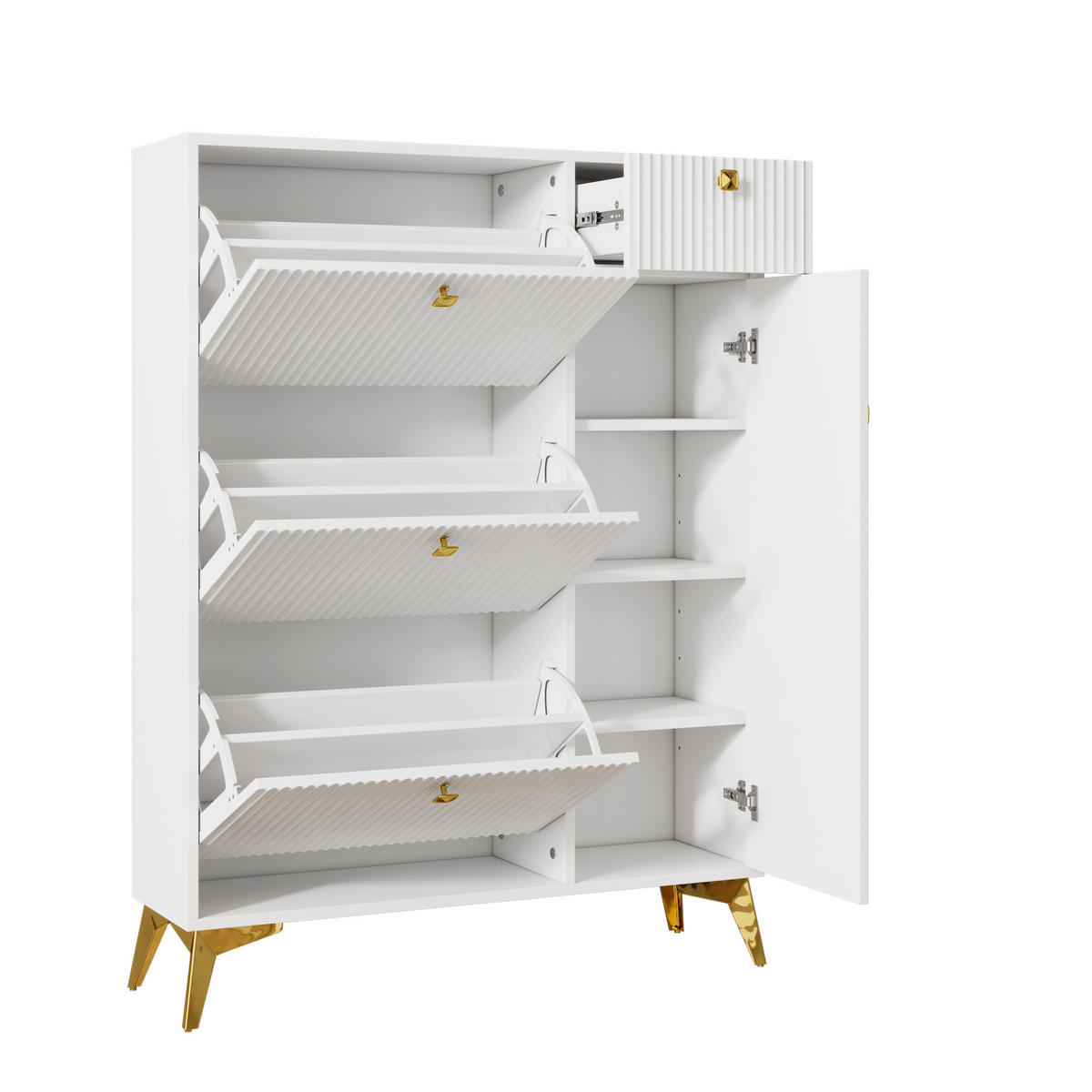 SCHUHSCHRANK 90/121/25 cm Weiß aus Holzwerkstoff und Metall mit 3 Klappen - Weiß, Holzwerkstoff (90/121/25cm) - OKMYHOME