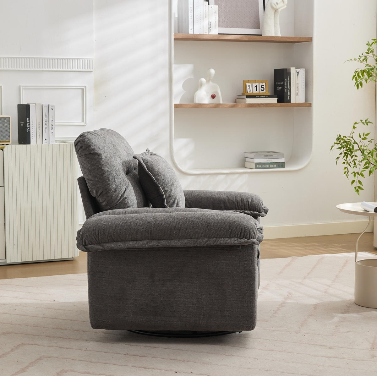 DREHSESSEL aus Chenille mit 360°-Drehfunktion – bis 136 kg belastbar - Grau, Textil (84/96/116cm) - BEAOK