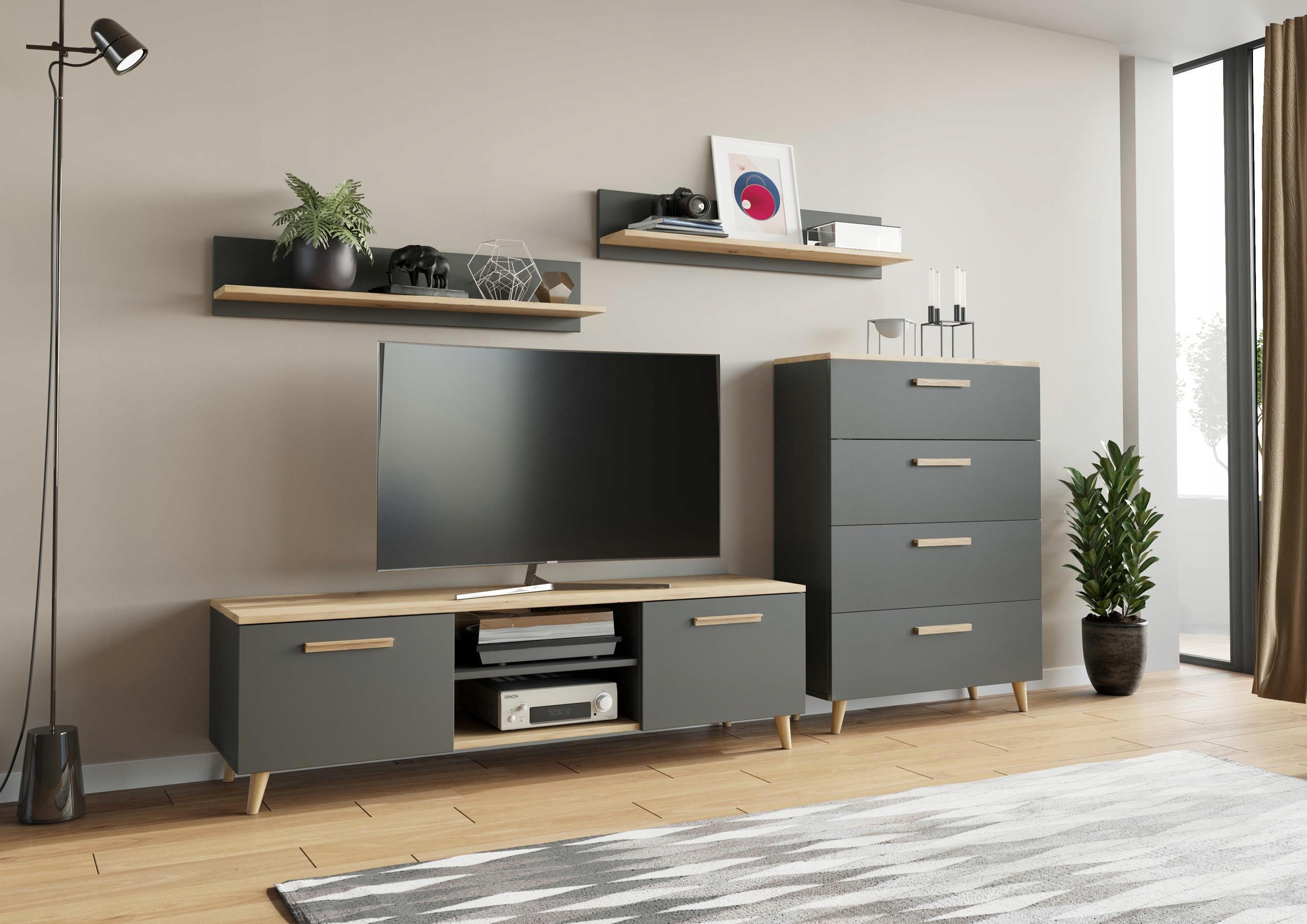 WOHNWAND FIORD Anthrazit-Artisan Eiche 4-teilig - Multicolor, Holzwerkstoff (150/47/40cm) - Matkam Möbel