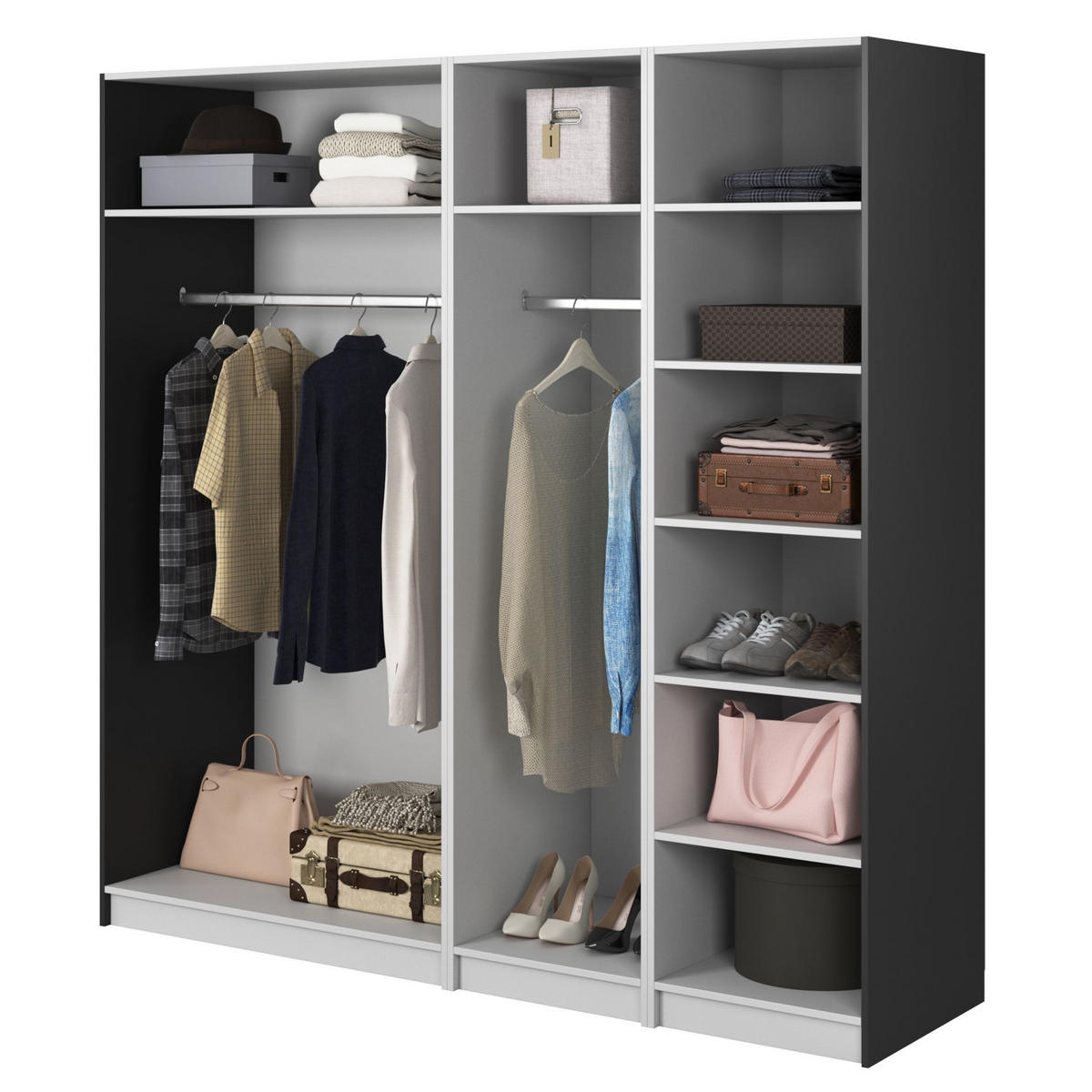 KLEIDERSCHRANK Frame Schwarz 200 cm - Goldfarben/Schwarz, Holzwerkstoff/Metall (200/200.5/57cm) - Selsey