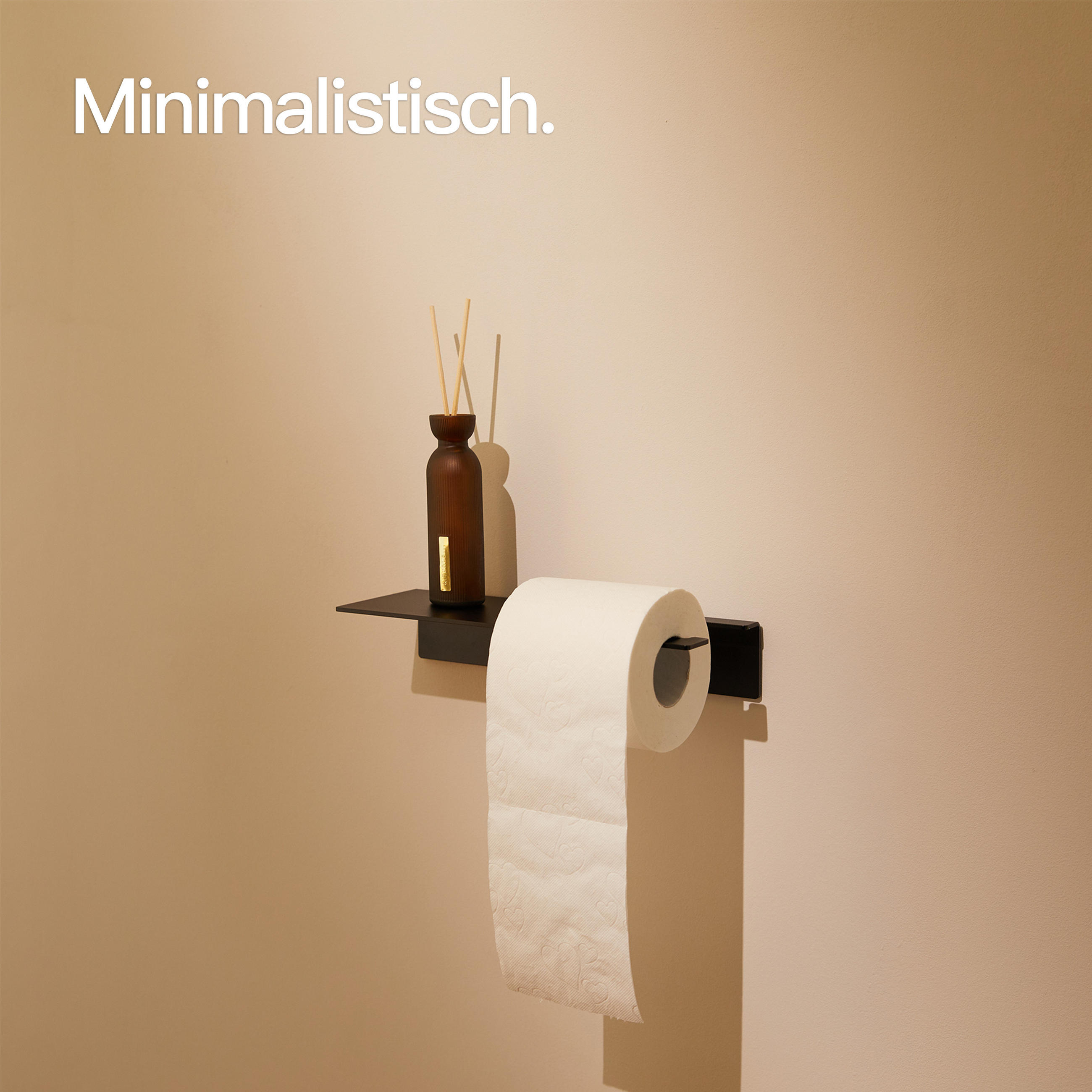 TOILETTENPAPIERHALTER OHNE BOHREN mit Ablage Schwarz - Schwarz, Metall (27/5/10cm) - Designfabrik Hamburg