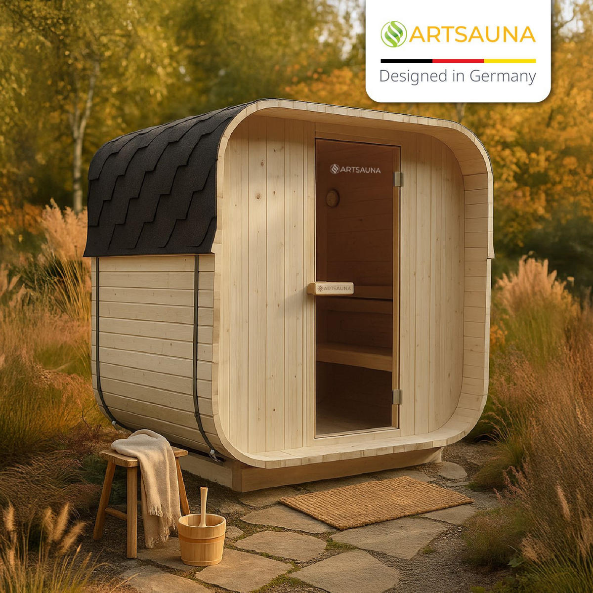 FASSSAUNA Nolvik M inkl. Zubehör-Set - Naturfarben, Holz (185/194/120cm) - Artsauna